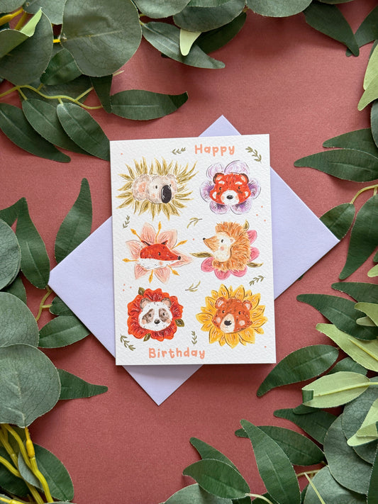 Flower Animals Birthday Card