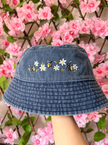 Daisy Bee Embroidered Bucket Hat