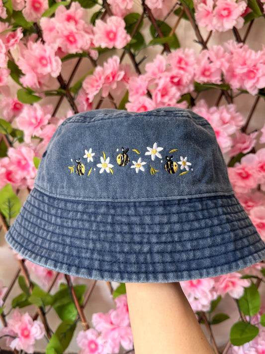 Daisy Bee Embroidered Bucket Hat