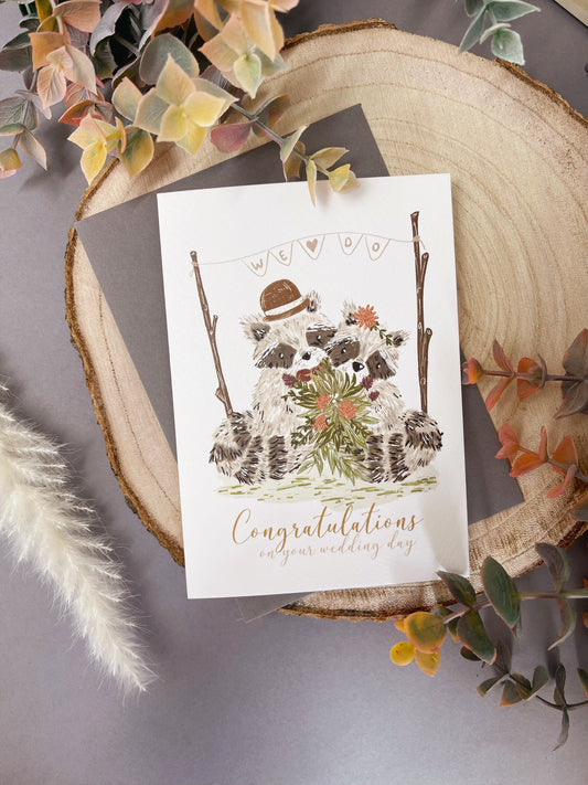 Bohemian Raccoon Wedding Card - Mr & Mrs
