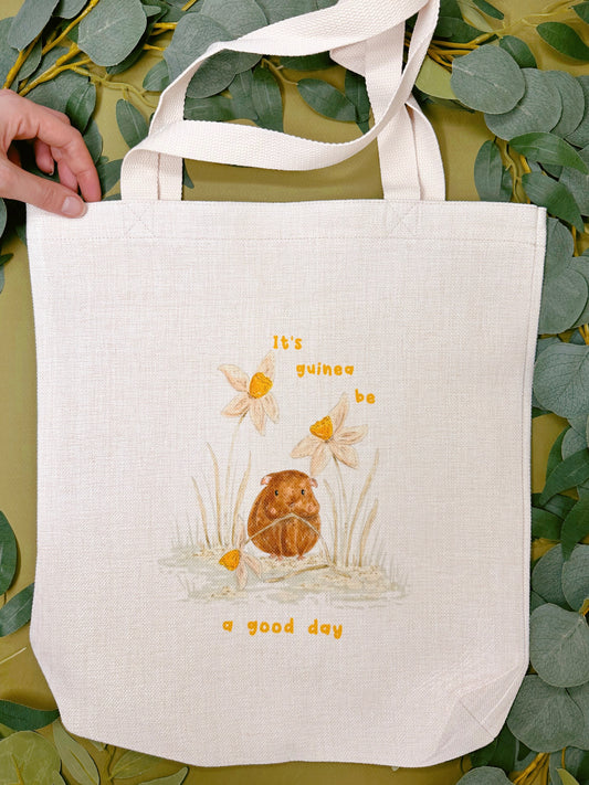 Daffodil Guinea Pig Linen Tote Bag