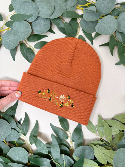 Autumnal Bee Embroidered Beanie