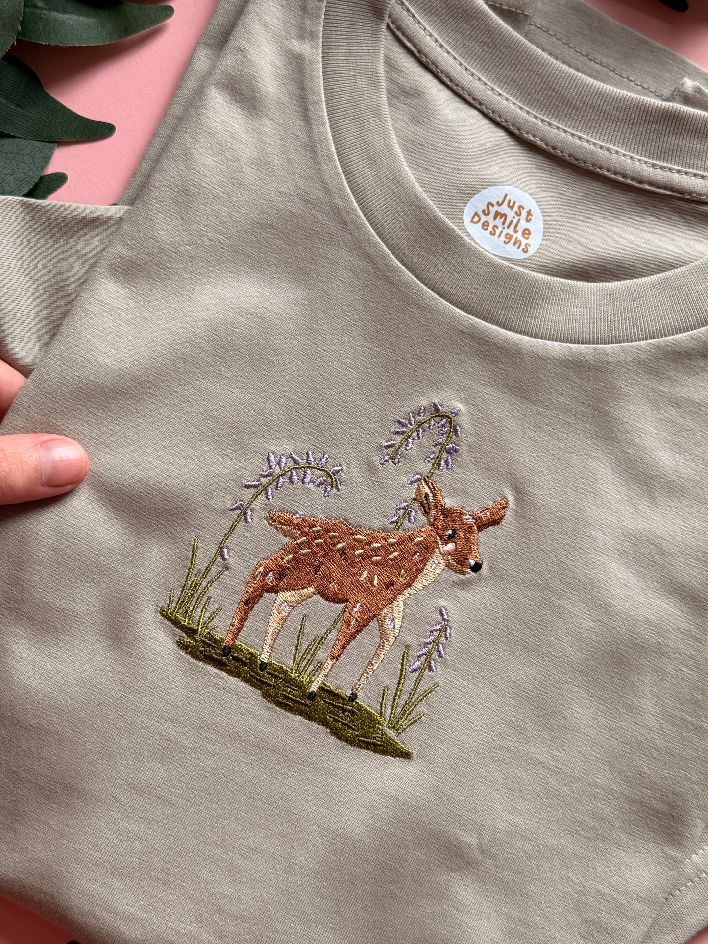 Spring Deer Embroidered T-Shirt - Organic Cotton