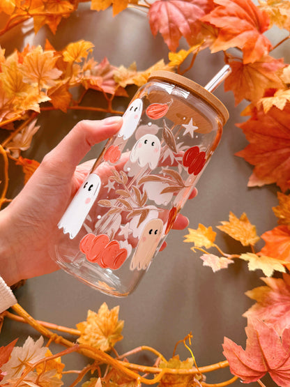Pumpkin Ghost Glass Tumbler
