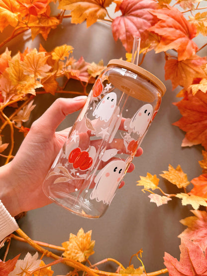 Pumpkin Ghost Glass Tumbler