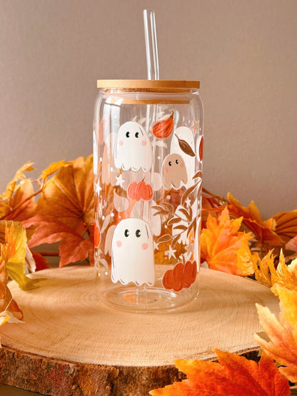 Pumpkin Ghost Glass Tumbler