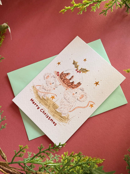 Mouse Pudding Christmas Card