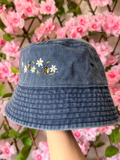 Daisy Bee Embroidered Bucket Hat