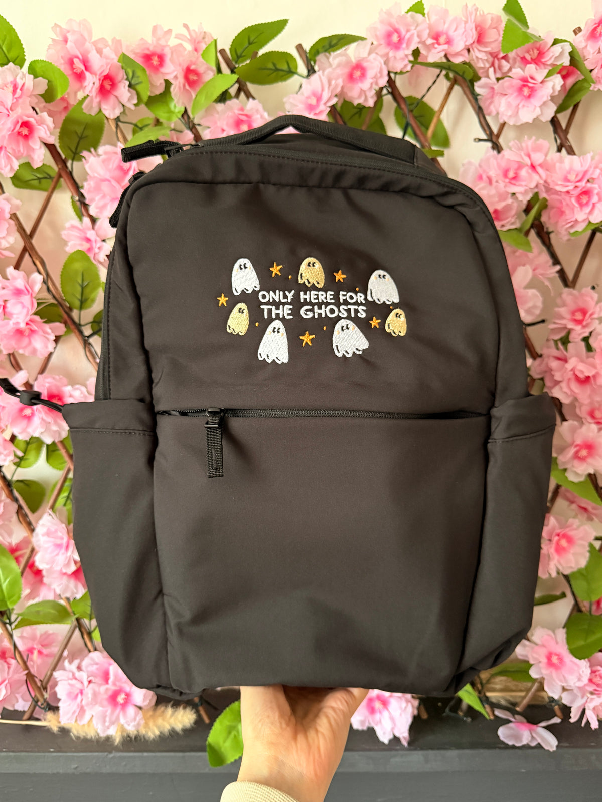 Only Here For The Ghosts Embroidered Backpack