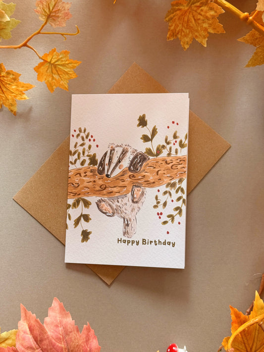 Tree Branch Badger Birthday Card