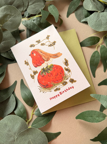 Robin Tomato Birthday Card
