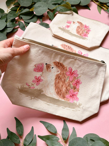 Pink Sakura Hedgehog Zip Bag