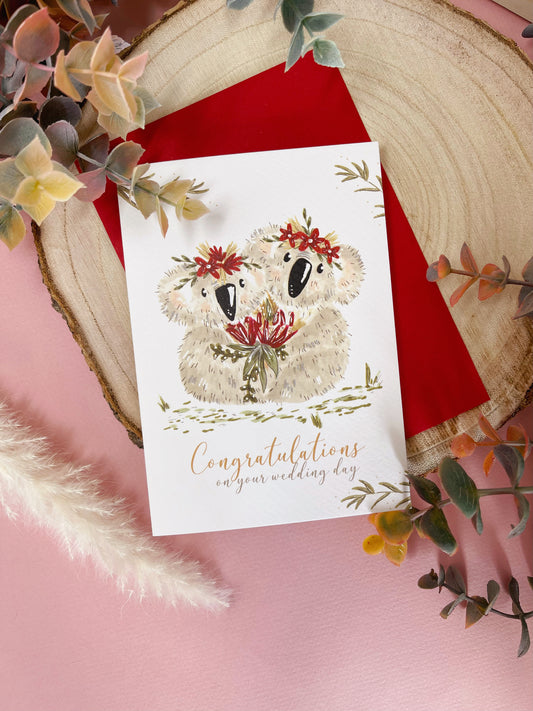 Botanical Koala Wedding Card - Mrs & Mrs