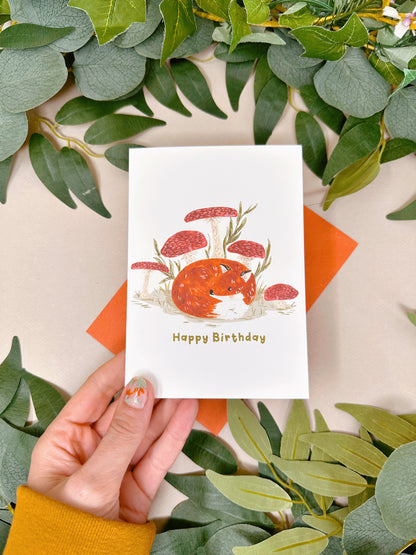 Mushroom Fox Birthday Card