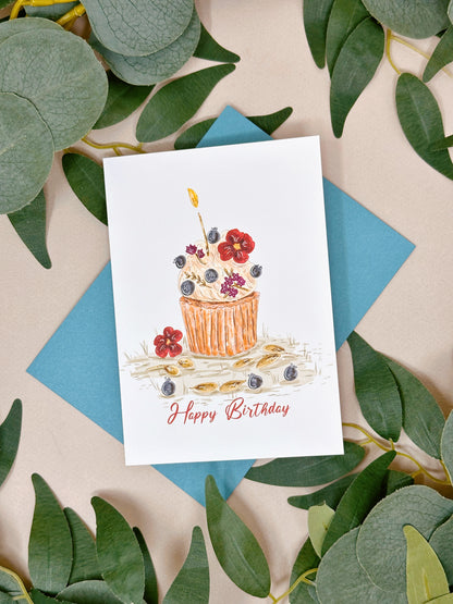 Bluberry Cupcake Birthday Card