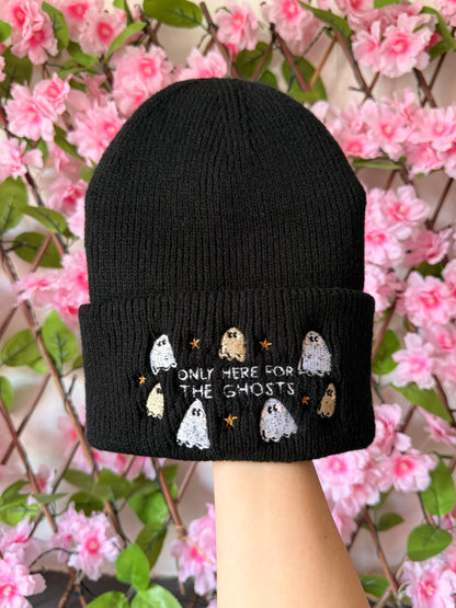 Only Here For The Ghosts Embroidered Beanie - Chunky Knit