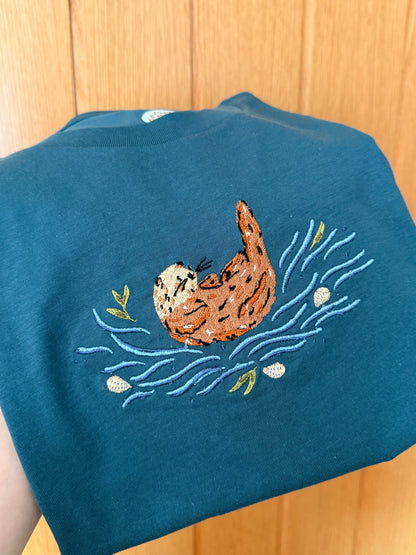 Sea Otter Embroidered T-Shirt - Organic Cotton