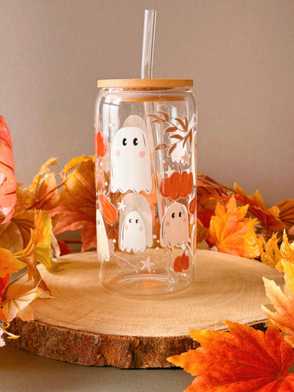Pumpkin Ghost Glass Tumbler