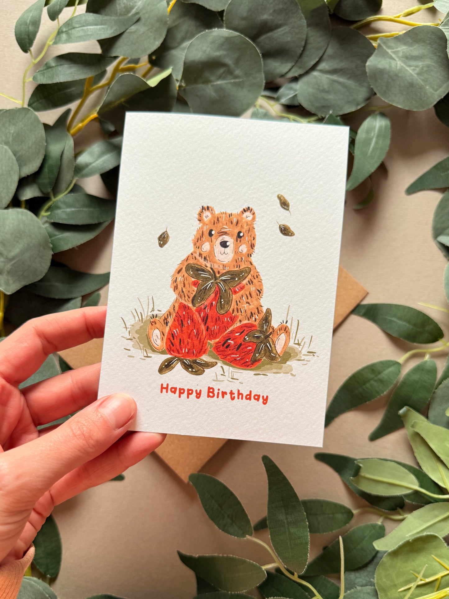 Strawberry Bear Birthday Card