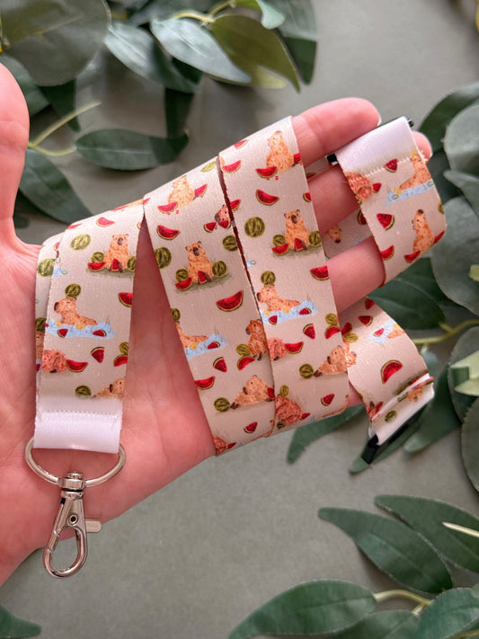 Capybara and water melons lanyard