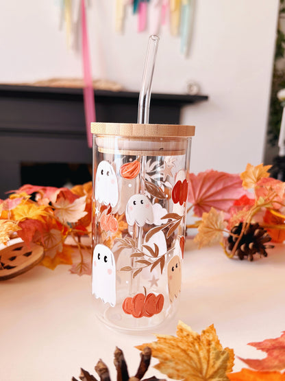 Pumpkin Ghost Glass Tumbler