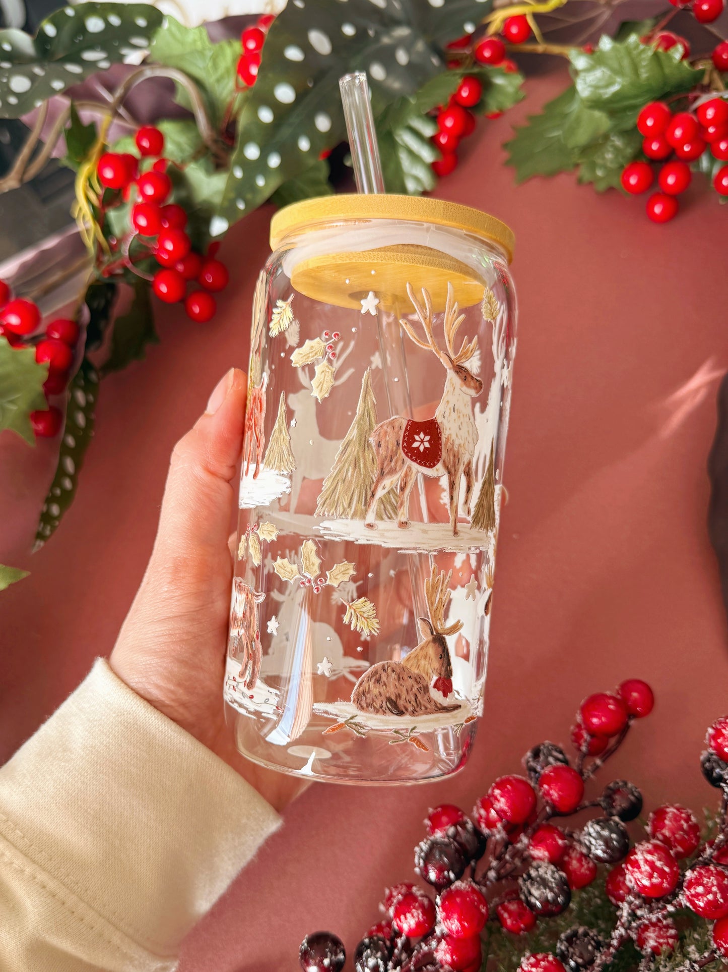 Reindeer Glass Tumbler