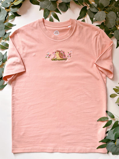 Sakura Hedgehog Embroidered T-Shirt - Organic Cotton