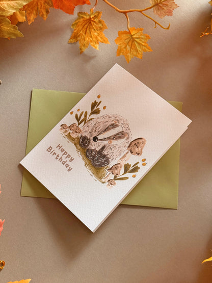 Mushroom Badger Birthday Card