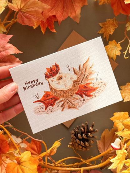 Leaf Hedgehog Birthday Card