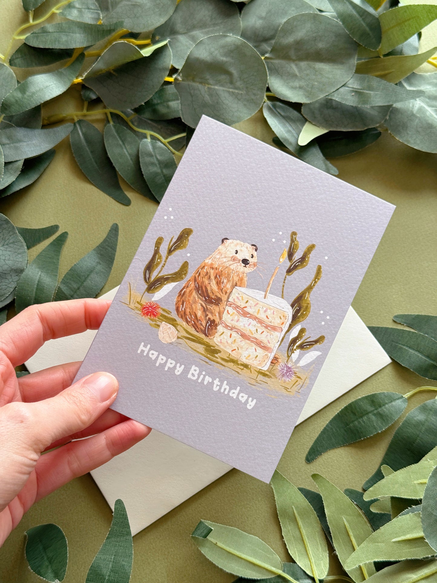 Otter Cake Birthday Card