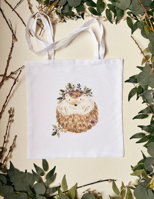 Floral Hedgehog Tote Bag