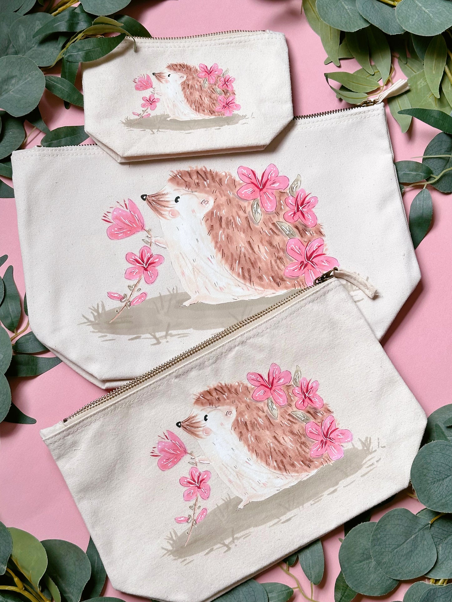 Pink Sakura Hedgehog Zip Bag