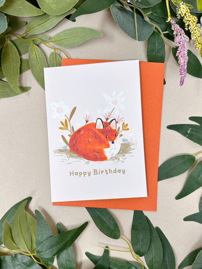 Floral Fox Birthday Card