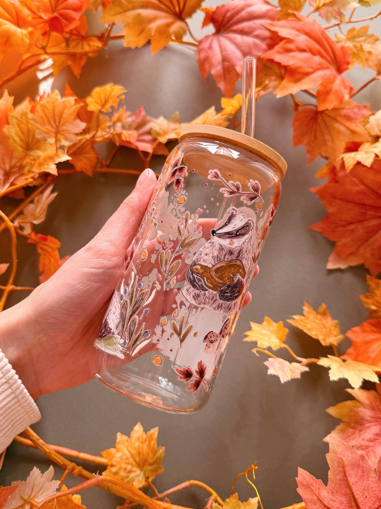Woodland Badger Glass Tumbler