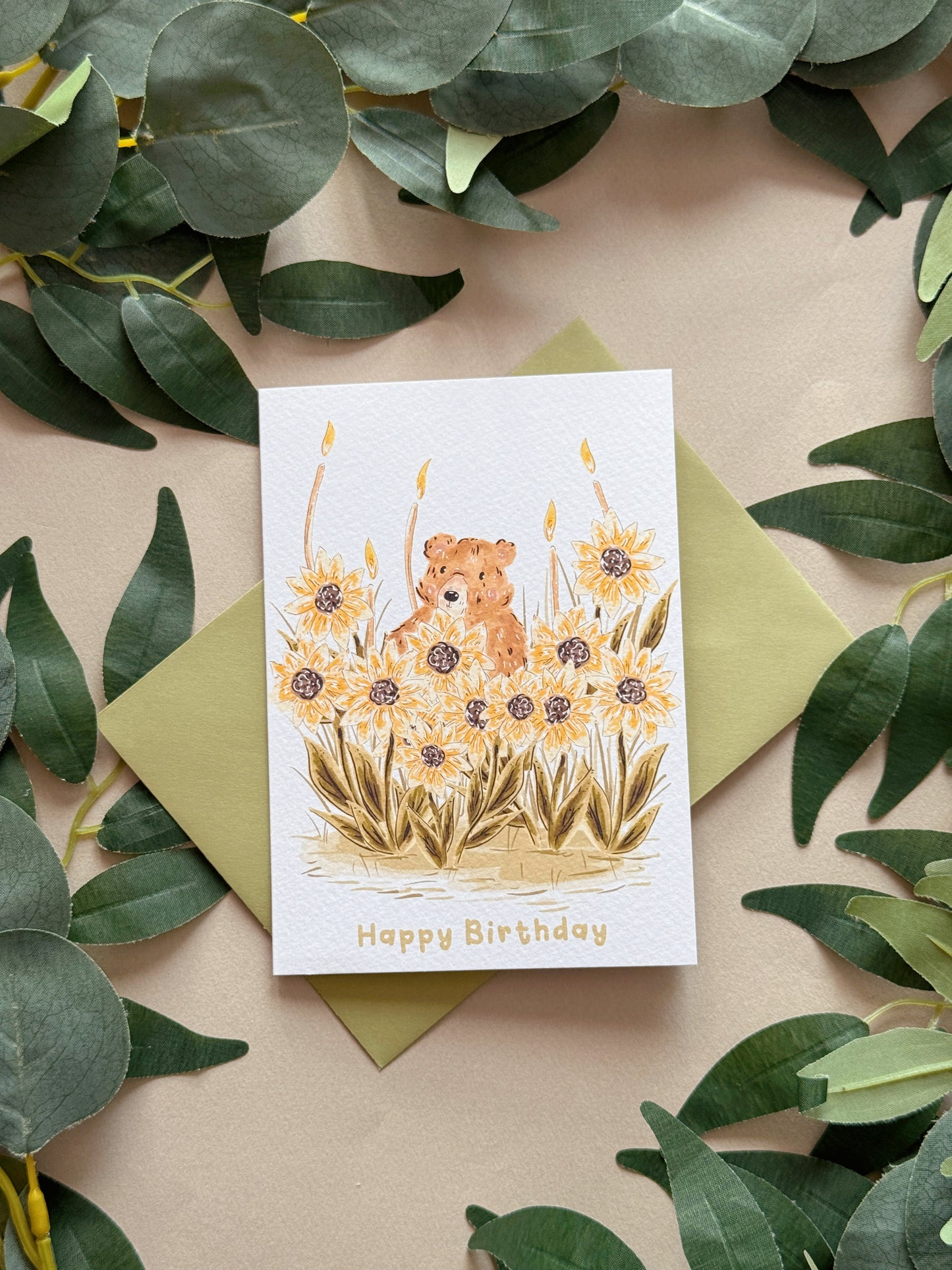 Sunflower Bear Birthday Card