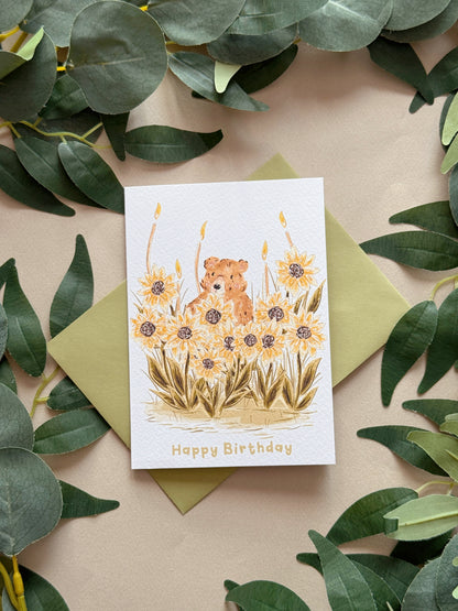 Sunflower Bear Birthday Card