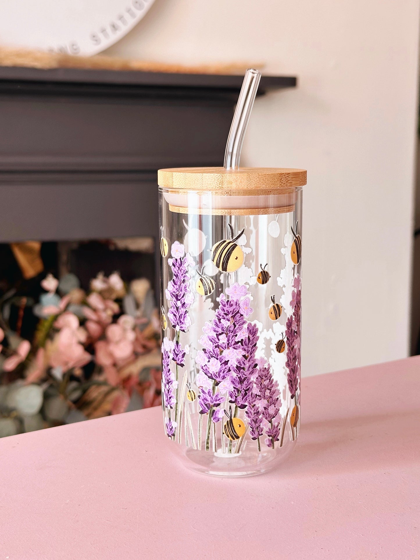 Bee Lavender Glass Tumbler