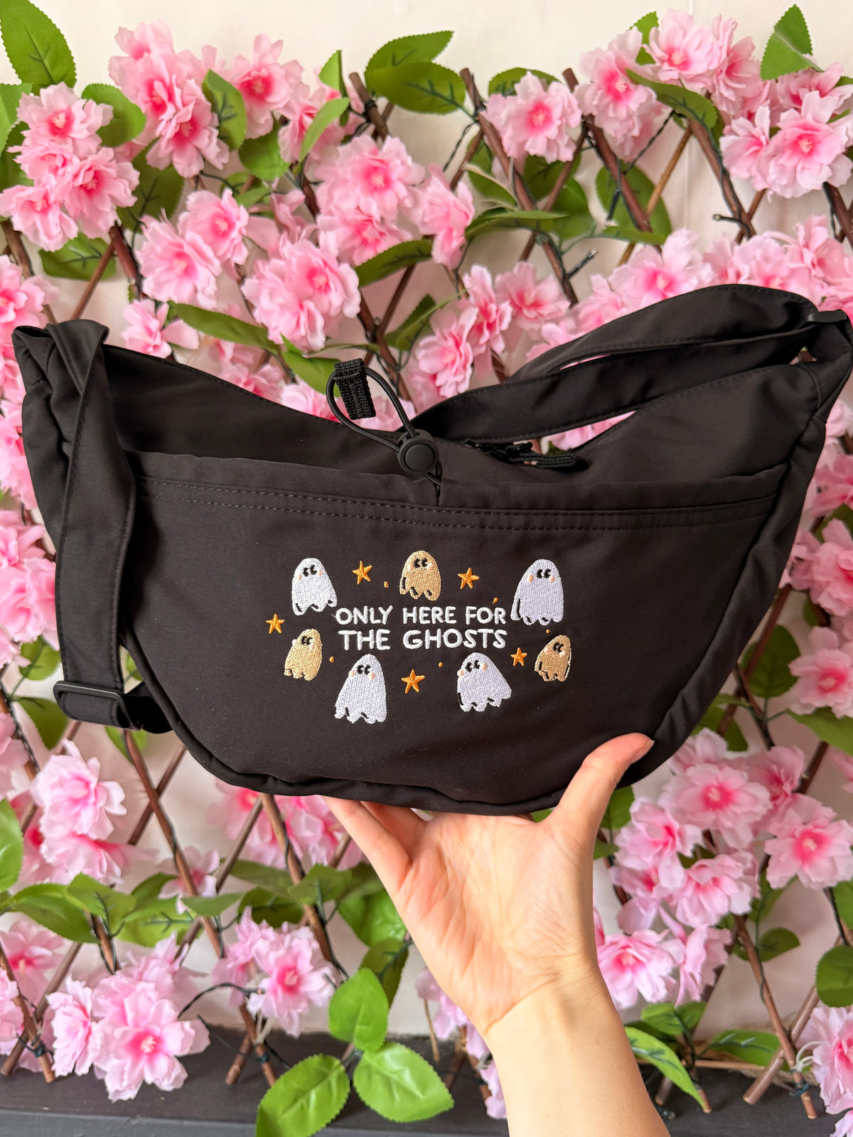 Only Here For The Ghosts Embroidered Crossbody Bag