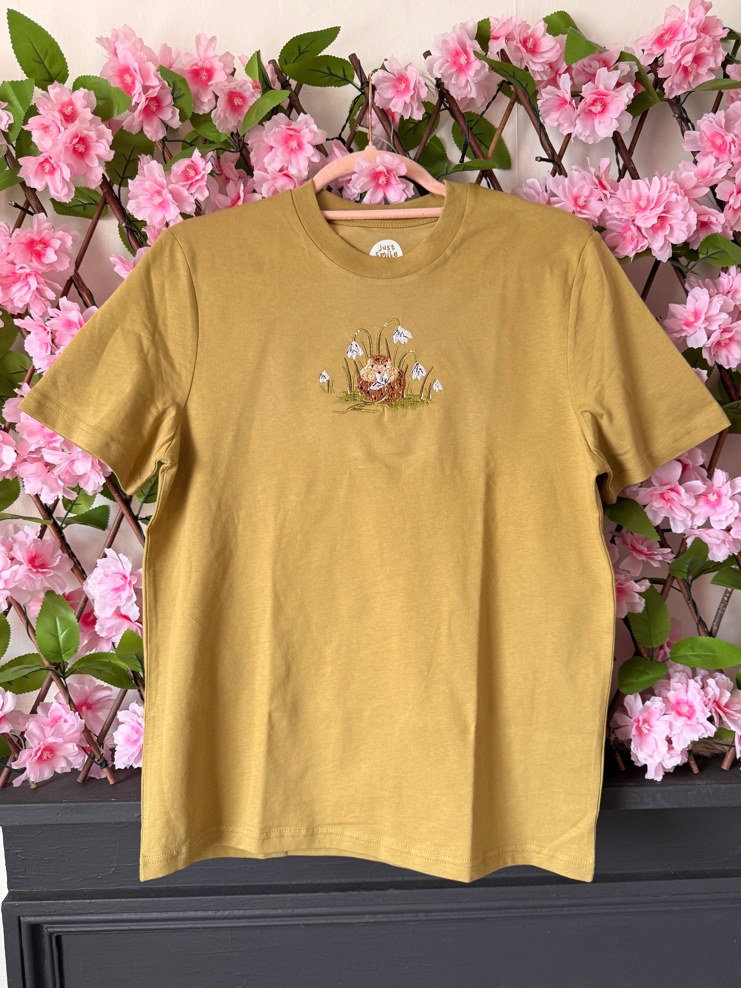 Snowdrop Hedgehog Embroidered T-Shirt - Organic Cotton