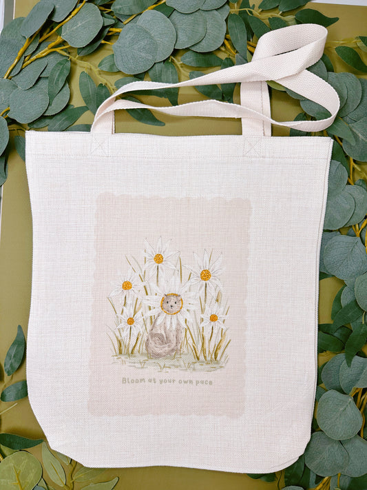 Daisy Cat Linen Tote Bag