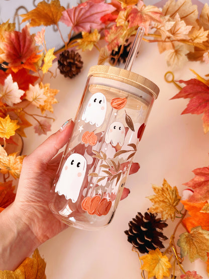 Pumpkin Ghost Glass Tumbler