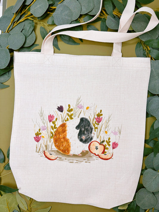 Apple Guinea Pig Linen Tote Bag