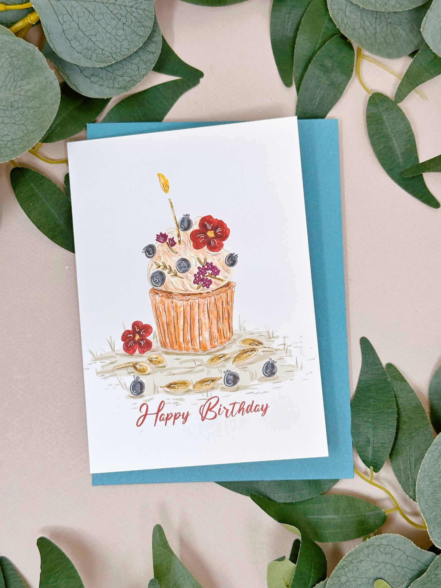 Bluberry Cupcake Birthday Card