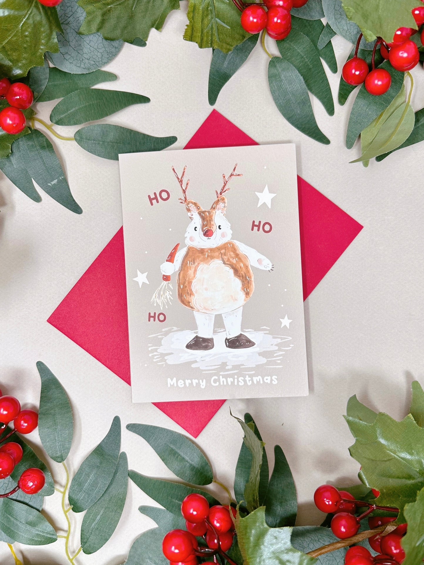 Polar Bear Reindeer Christmas Card