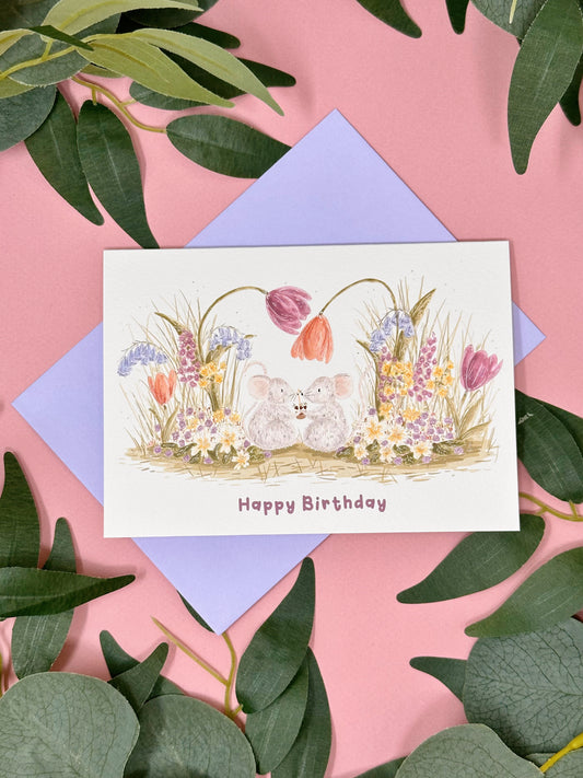 Tulip Mouse Birthday Card