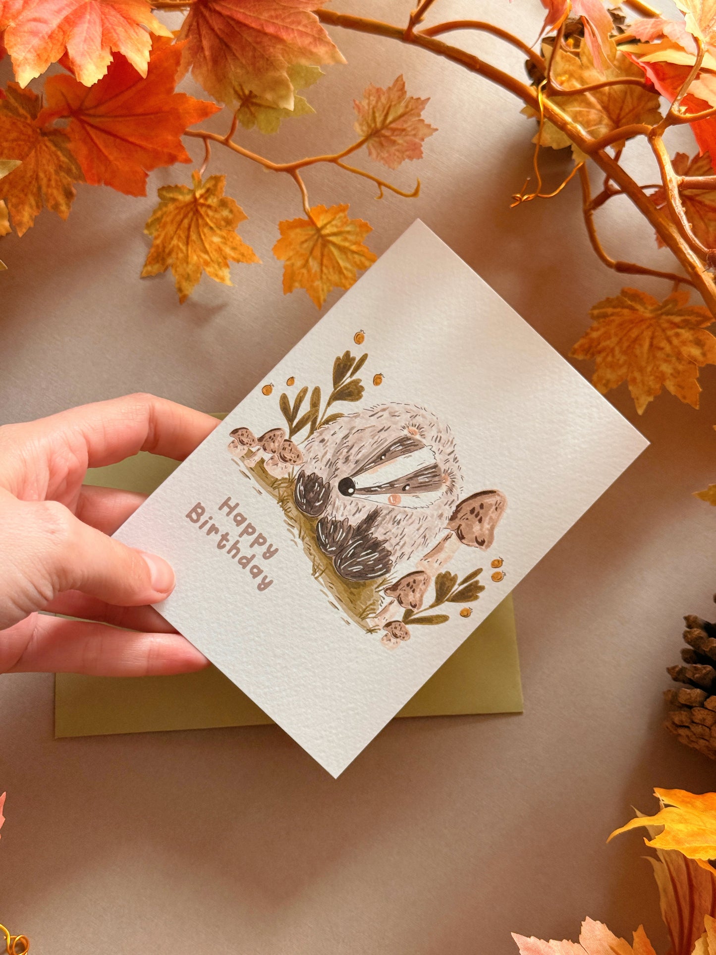 Mushroom Badger Birthday Card