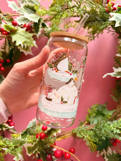 Christmas Penguin Glass Tumbler