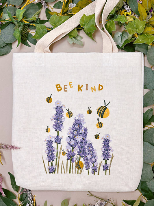 Bee Kind Lavender  Linen Tote Bag