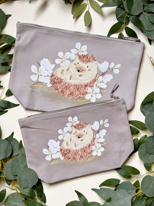 white Sakura Hedgehog Zip Bag