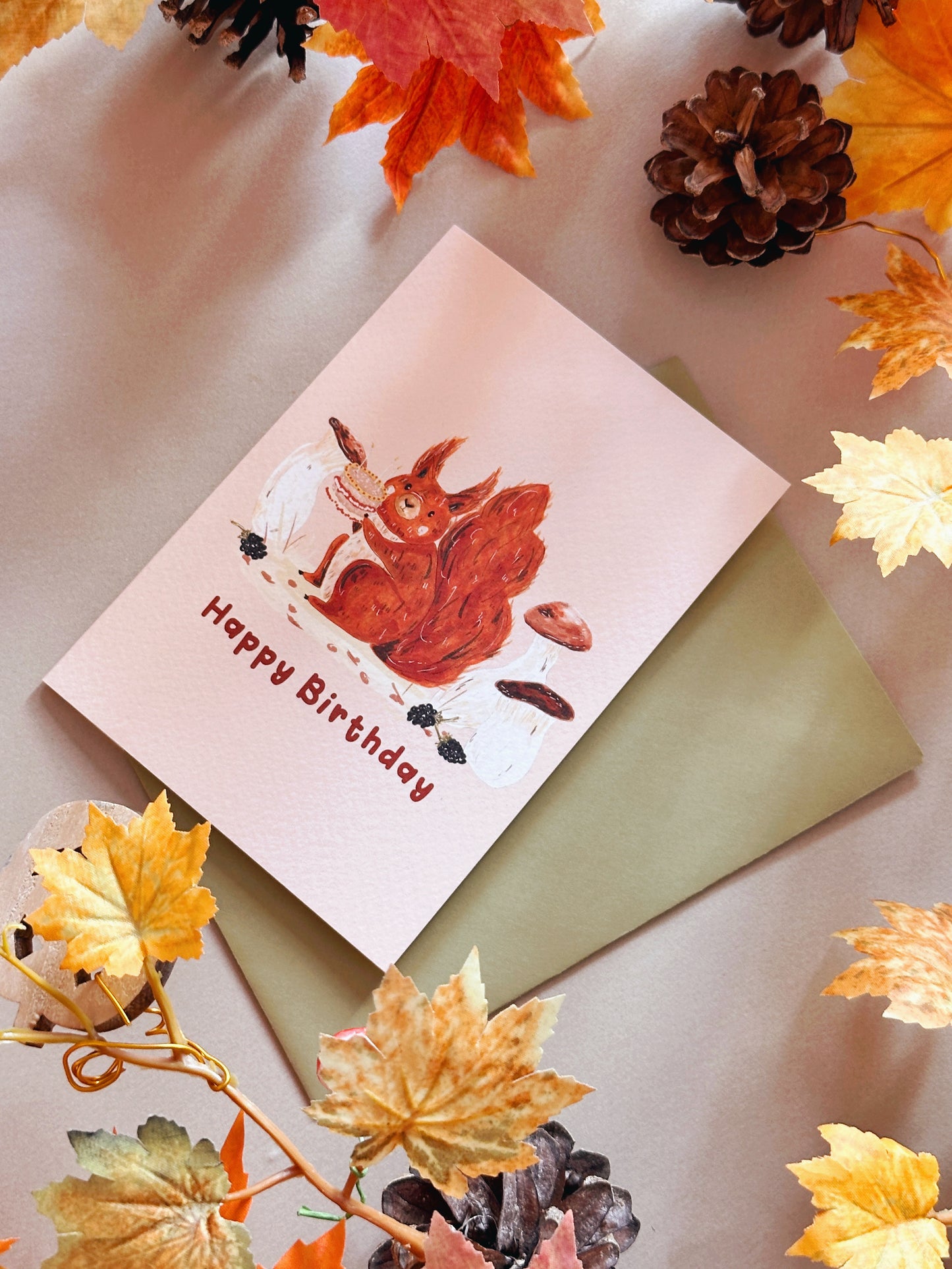 Autumn Squirrel Birthday Card